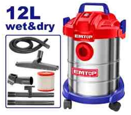 800W 12L Metal Tank Wet & Dry Vacuum Cleaner 16KPa 1.7m³/min with HEPA Filter